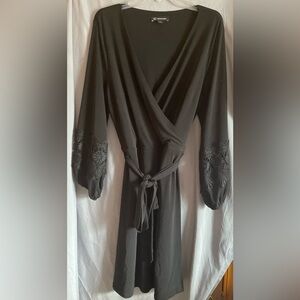 INC International Concepts Black Midi Dress with Embroidered Sleeves